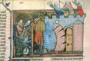 Ein Angriff auf eine Stadt während der Kreuzzüge, aus Le Roman de Godefroi de Bouillon