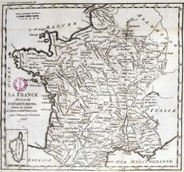 Frankreich in 84 Departements unterteilt nach den Dekreten der Nationalversammlung von 1793