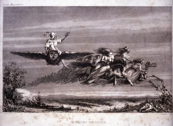 Freimaurerei: Dianes Rennen. Gravur aus „Picturesque Histoire de la Franc Maconnerie et des Societes Secretes antique et modernes“ von F.-T. B. Clavel. Pagnerre, Herausgeber. 1843.