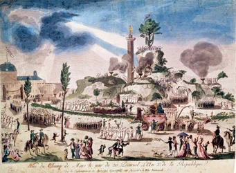 Französische Revolution: das Fest des höchsten Wesens auf dem Marsfeld am 8.06.1794 (20 Prairial An II). Anonyme Gravur des 18. Jahrhunderts.