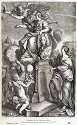 Frontispiz des Werkes von Bianchini über Venus (ca. 1727) - in „Les terres du ciel“ von Camille Flammarion, ed. Marpon & Flammarion, Paris