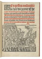 Frontispiz aus "Les gestes ensemble la vie du preux Chevalier Bayard avec la genealogie", von Symphorien Champier
