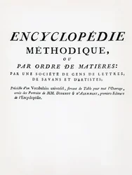 Frontispiz zur Methodischen Enzyklopädie nach Sachgebieten, herausgegeben von Denis Diderot und Jean Le Rond d