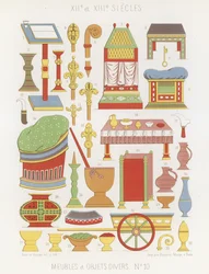 Möbel und verschiedene Objekte des 12. und 13. Jahrhunderts