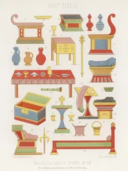 Möbel und verschiedene Objekte des 13. Jahrhunderts