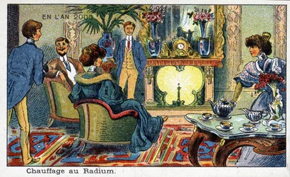 Zukunftstage: Eine Vision des 19. Jahrhunderts vom Jahr 2000 Serie: Radiumheizung. Chromolithographie von Villemard