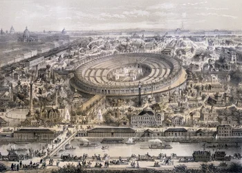 Gesamtansicht der Weltausstellung 1867, aufgenommen vom Trocadero-Hügel, Paris, 1867