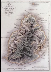 Geografische Karte von Mauritius (ehem. Ile de France) (Gravur)