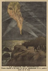 Deutscher Zeppelin von Flugabwehrfeuer abgeschossen und ins Meer gestürzt, Erster Weltkrieg