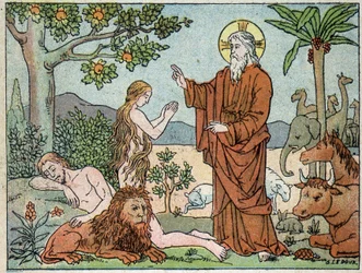 Gott: 6. Tag der Schöpfung - in „Holy History in 120 images“, ed. Maison de la Bonne Presse, Paris
