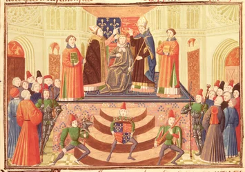 Harl 4380 f.186v Die Krönung Heinrichs IV. (1367-1413), aus Froissarts Chronik, Bd. IV