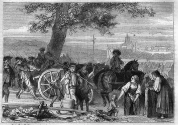 Helvetische Republik, Aufstand der Bauern des Oberlandes: der Marsch auf Bern (Schweiz) im November 1802 - Gravur von 1865 in „Histoire du Consulate et de l