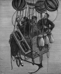Henri Theodore Sivel (1834-75), Joseph Croce Spinelli und Gerard Tissandier in der Gondel des Ballons Zenith, 15. April 1875