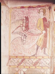 Reiter hält die Zügel von drei Pferden, von der Nordwand, um 1265
