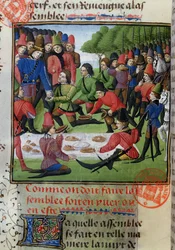 Jagdmittagessen, aus dem Livre de la Chasse von Gaston Phebus de Foix (1331-91)