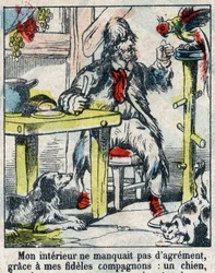 Illustration für das Buch von Daniel Defoe „Robinson Crusoe“. Epinal-Bild aus dem späten 19. Jahrhundert