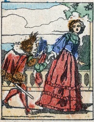 Illustration zu „Riquet mit der Locke“, Märchen von Charles Perrault (1628-1703), französischer Schriftsteller. Holzstich von Imaging Pellerin - Epinal, sp. Ende des 19. Jahrhunderts.