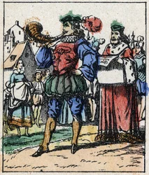 Illustration des Märchens „Aschenputtel oder Der kleine Glasschuh“ von Charles Perrault. Holzgravur von Imagery Pellerin - Epinal, sp. 19. Jahrhundert.
