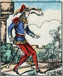 Illustration der Geschichte „Die Abenteuer von Grand Flandrin“. Holzstich von Imaging Pellerin - Epinal, späte 19. Jahrhundert.