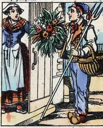 Illustration der Geschichte „Die Gabel des Teufels“. Holzstich aus Imaging Pellerin - Epinal, sp. 19. Jahrhundert.