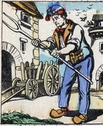 Illustration des Märchens „Die Gabel des Teufels“. Holzschnitt von Imaging Pellerin - Epinal, sp. Ende des 19. Jahrhunderts