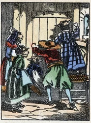 Illustration zu dem Märchen „Der Wolf, die Ziege und die sieben Geißlein“. Holzstich von Imaging Pellerin - Epinal, sd. Ende des 19. Jahrhunderts.