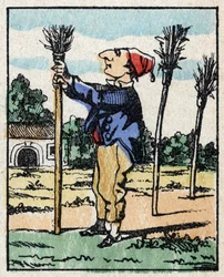 Illustration des Märchens „Wahrhaftige Geschichte von Jeannot Serinet“. Holzgravur von Imagery Pellerin - Epinal, sp. 19. Jahrhundert.