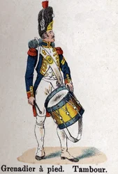 Kaiserliche Garde Napoleon I.: Grenadier zu Fuß - Trommel. Tafel aus dem Buch Les Uniforms de l