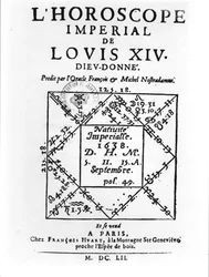 Kaiserliches Horoskop von Ludwig XIV. von Michel Nostradamus, veröffentlicht von François Huart in Paris 1652