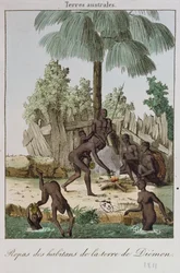 Einwohner von Diemen bereiten eine Mahlzeit vor, 1811