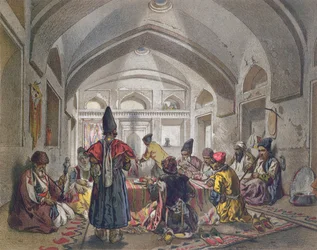 Innenraum eines Karawansereis in Persien, Mitte des neunzehnten Jahrhunderts