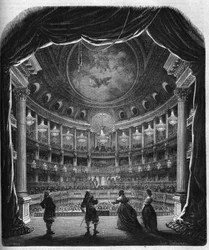 Innere Ansicht des Theaters des Schlosses von Versailles. Gravur von 1867-1868.