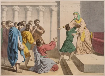 Joseph gibt sich seinen Brüdern zu erkennen, Illustration aus einem Katechismus L