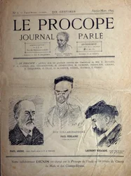 Journal du Procope, Pariser Café, Februar 1895: Porträts der französischen Dichter Paul Verlaine, Paul Arène und Laurent Tailhade