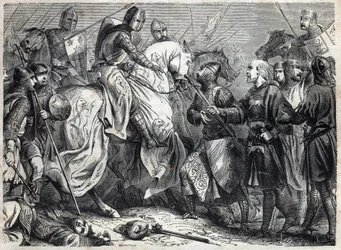 König Alfons V. der Großmütige (ca. 1396-1458), König von Aragon, erobert das Königreich Neapel. Gravur in 