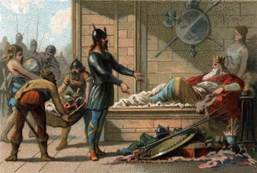 König Clovis III. genannt der Faule, König von Frankreich von 691 bis 695. Chromolithographie um 1890