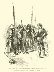 König Johann und sein Sohn Philipp als Gefangene von englischen Rittern und Knappen beansprucht