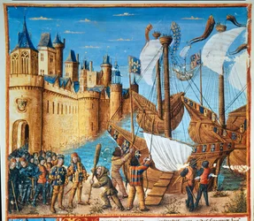 König von Frankreich Ludwig IX. (Heiliger Ludwig) (1214-1270) bricht zum siebten Kreuzzug auf