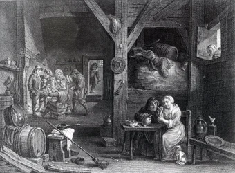 La Fumeuse, Druck von Jean Baptiste Patas nach David Teniers dem Jüngeren, 1786-1808