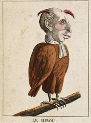 Die Eule in Karikatur, Charakterstudie „flüchtiger Charakter“ 19. Jahrhundert, populäre Bildsprache