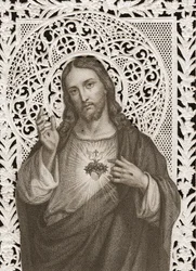 Spitzenkarte mit einer Darstellung des Heiligsten Herzens Jesu, 19. Jahrhundert