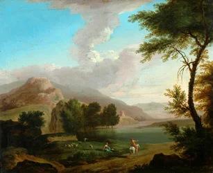 Landschaft mit Figuren an einem See