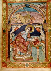 Lat 8850 f.81v hl. Markus, französisch, aus der Hofschule Karls des Großen