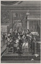 Le Cardinal de Richelieu mourant - Lithographie von Charles Motte (1785-1836) in 