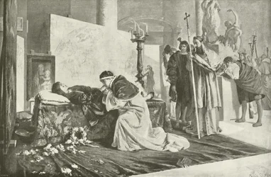 Leo X. am Sarg von Raffael (Gravur)
