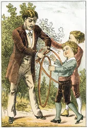 Leon und Lucien lernten gut lesen und wurden kleine Wissenschaftler - ihre Eltern belohnten sie mit hübschen Reifen - im „Alphabet des petits savants“, späte 19. Jahrhundert