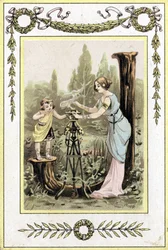 Brief, der eine Mutter und Tochter darstellt, späte 19. Jahrhundert (Chromolithographie)