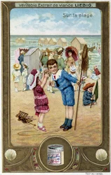 Liebig Chromolithographie Serie „Strandspiel“ von Kindern. 19. Jahrhundert