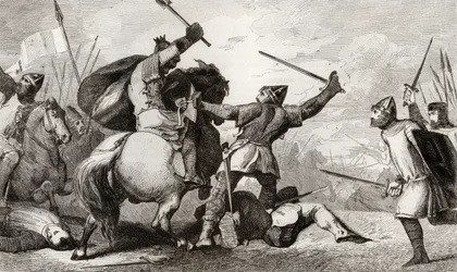 Ludwig VI. (1081-1137) der Große kämpft gegen die Engländer in der Schlacht von Brenneville, aus 