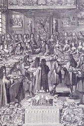 Ludwig XIV., Liebe und Freude seines Volkes, Gravur aus Almanacco